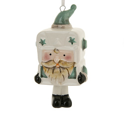 Украшение новогоднее "Дед мороз-колокольчик бирюзовый" 4,5*5,5*8 см, керам., белый/зеленый