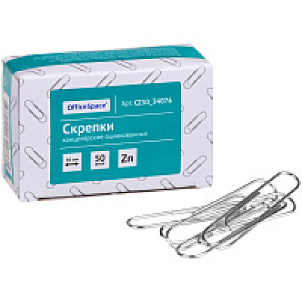 Скрепки 50 мм "OfficeSpace" оцинк., 50 шт., овал., серебристый