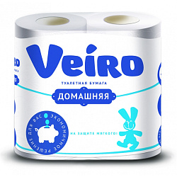 Бумага туалетная  Veiro Домашняя, 4 рул, цв.белый, 2-сл.