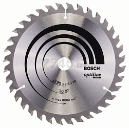 Диск пильный 190х20 мм 36 зуб. по дереву OPTILINE WOOD BOSCH (твердоспл. зуб)