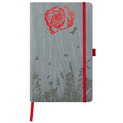 Блокнот А5 130*210 мм., 120 л., тонир., лин. "Foresta Rose" обл. искусств. матер., на резинке, серый/красный, срез красный