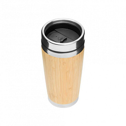 Кружка термическая 450 мл. "Bamboo Drink", метал./бамбук., коричневый