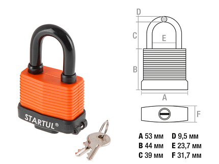 Замок навесной 50мм STARTUL PROFI (ST9087-50) (Автозапирание   Всепогодный)
