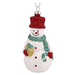 Украшение новогоднее "Снеговик с подарком" 6,1*5,9*11,5 см, пласт., блистер, белый