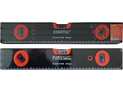 Уровень 400мм магнитный STARTUL PROFI (ST2560-040M) (угл 90° 180° 45°, фрезерованная поверность, 1 поворотный глазок, линейка на корпусе)