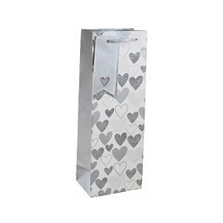 Пакет бумажный подарочный 12,7*9*35,5 см "Silver heart" д/бутылки