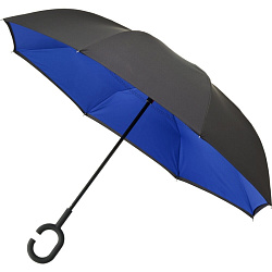 Зонт-трость п/автомат. 107 см, ручка пласт. "RU-6" реверсивный, черный/синий 6C/PMS219C
