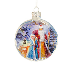 Украшение елочное "Медальон-Дед Мороз и Снегурочка" 7,5*6 см стекл., упак., разноцветный