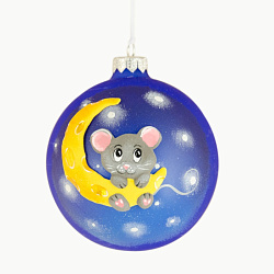 Шар елочный декоративный "Мышка на луне" d10 см, стекл., разноцветный