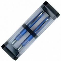 Набор ручка шарик/автомат+карандаш автомат. "Cologne" синий, пласт., прозр. футляр
