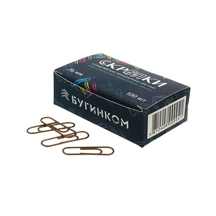 Скрепки 26 мм "Бугинком 2Fix" винил., 100 шт., овал., цв.