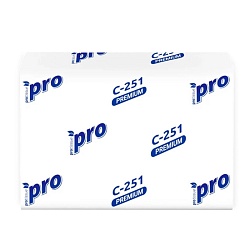 Салфетки бумажные PROtissue 16*21см, 2 слоя, V - сложение, цв.белый, 200 листов