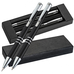 Набор ручка шарик/автомат+карандаш автомат. "Claremont" черный/серебристый, карт. футляр