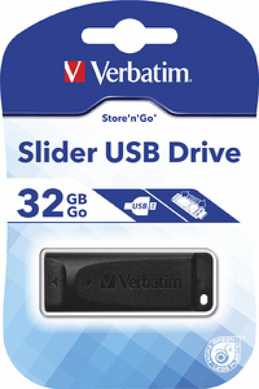 Карта памяти USB Flash 2.0 32 Gb "Slider" пластик, черный