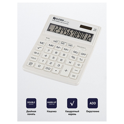 Калькулятор настольный Eleven SDC-444X-WH, 12 разрядов, двойное питание, 155*204*33мм, белый SDC-444X-WH