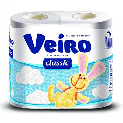 Бумага туалетная  Veiro Classic, 4 рул, цв.белый, 2-сл.