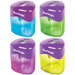 Точилка пластиковая Berlingo "DoubleColor", 2 отверстия, контейнер, ассорти BBp_15009