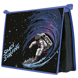 Папка д/тетрадей А4 "Космический серфинг" молния, пласт., черный/синий