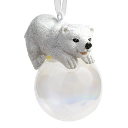 Украшение новогоднее "Полярный мишка на шаре" 3,5*5*6 см, полирезин./стекло, белый