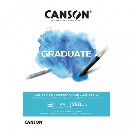 Блок-склейка бумаги для акварели "Canson Graduate" 14,8*21 см, 250 г/м2, 20 л.