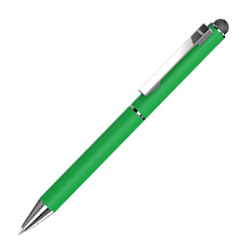 Ручка шарик/автомат "Straight Si Touch" 0,7 мм, метал., со стилусом, св.-зеленый/серебристый, стерж. синий