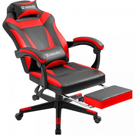 Кресло игровое Defender Cruiser черный/красный,эко.кожа,крестов.пластик, подставка 