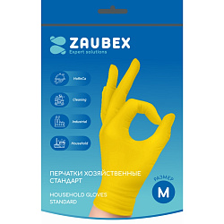 Перчатки латексные хозяйственные  Zaubex р-р M стандарт желтый