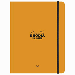 Блокнот А5+ 160*210 мм, 60 л., в клетку "Rhodia Unlimited" сшивка сбоку, обл. карт., микроперф., на резинке, оранжевый