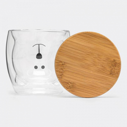 Стакан стекл./бамбук, 250 мл., "Bamboo Bear" с крышкой, прозрачный/коричневый