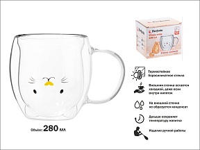 Кружка стеклянная с двойными стенками, 280 мл, серия Funny animals, PERFECTO LINEA