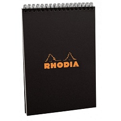 Блокнот А6 105*148 мм, 80 л., в клетку "Rhodia" спираль сверху, обл. карт., черный