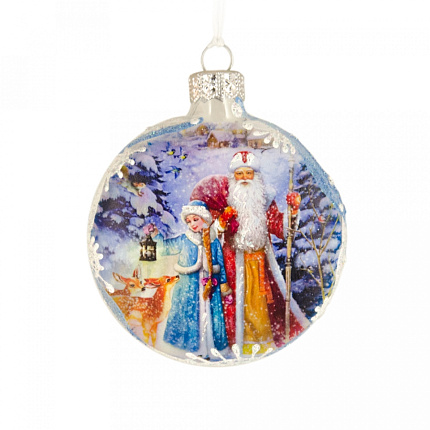 Украшение елочное "Медальон-Снеговики" 7,5*6 см, стекл., упак., разноцветный